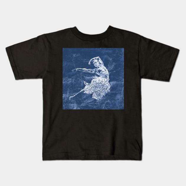 Lino print Male Ballet Dancer Swan from Swan Lake Kids T-Shirt by NattyDesigns